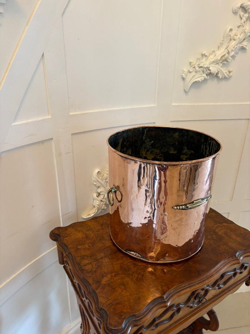 Antique Victorian Quality Copper and Brass Coal Bin - Image 3